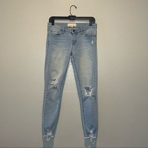 Cafe Denim Light Blue Wash Distressed Skinny Jeans